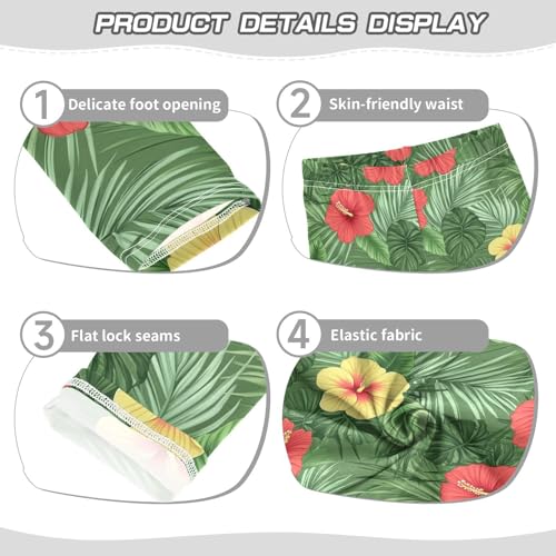 Red Yellow Hibiscus Palm Leaf Girls Casual Leggings for Kids Printed Long Pant Bottoms Stretch and Soft3