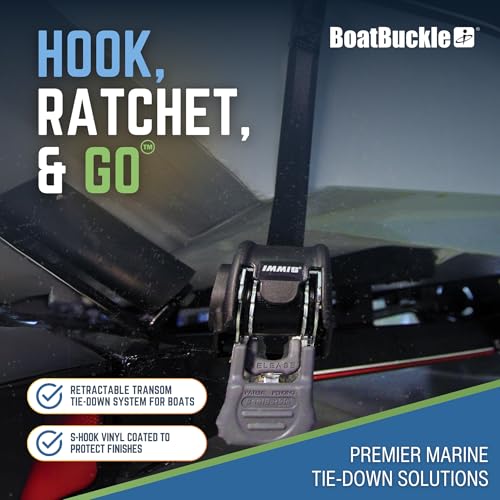 BoatBuckle Mini G3 Retractable Ratchet Straps - (1 x 72-Inch, 1400lbs Break Strength, 2-Pack) Bolt-On Boat Transom Tie Down Straps to Trailer, Fresh Water | Mounts with Included Hardware to Most Boat Trailers, Self-Retracting Web Helps Limit Loose Strap Tangles, for Freshwater Use - Image 5