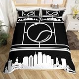 Homewish Sport Bettbezug für Jungen Tennis Tröster Bezug 220x240,Ball Spiel Bettwäsche Set für Kinder Teen Erwachsene,Schwarz Weiß Tennisplatz Bett Set 2 Kissenbezüge