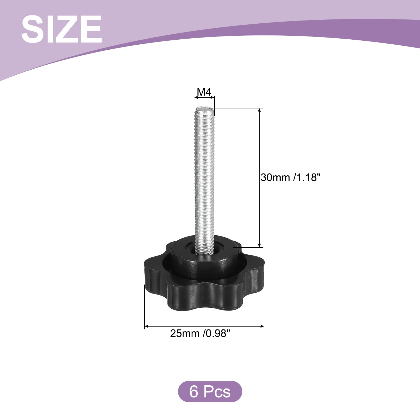 QUARKZMAN 6pz M4 x 30mm Pomelli a Stella, Manopola Serraggio a Forma Esagonale Plastica Vite Manopola Ricambio Serraggio Manuale per Sostituzione Manopola Base Ombrellone