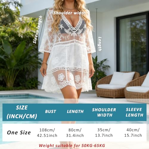 Image of SANNIDHI Crochet Cover Up for Women Loose Fit Beach Cover Up Stylish Boho V Neck Hollow Summer Top Coverup - Fits for Weight 50-70kg and Height 160-178cm