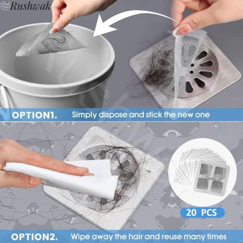 Image of Rushwak Large Upgraded Drain Cover Hair Catcher (Pack of 20) Disposable Waterproof Drain Guard Mesh Stickers Drainage Jali Shower Drain Cover for Bathroom Floor Sink Bathtub (13cm x 13cm)