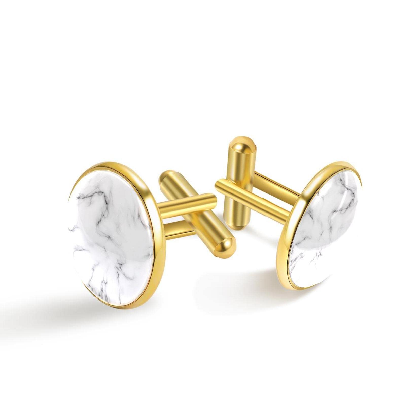 Generic Gemelos de oro personalizados para camisa de esmoquin blanco mármol, 20mm*20mm, Acero inoxidable, Cuarzo creado