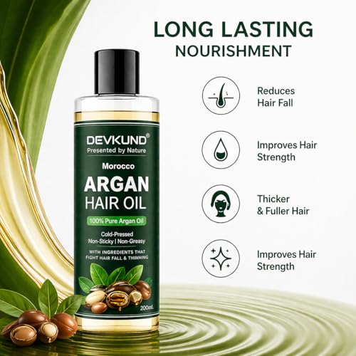 Image of Devkund 100% Pure And Natural Moroccan Argan Oil for Dry and Coarse Hair & Skin care 400ml | Hair Fall | Hair Growth