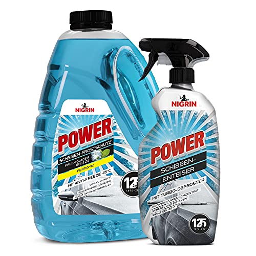 NIGRIN POWER Scheiben-Frostschutz Fertigmix 3 Liter + Icebreaker 0,75 Liter Winterbundle | Reinigungszusatz für Autoscheiben & Scheinwerfer | wirksam bis -25°C | Scheibenenteiser Spray für klare Sicht NIGRIN POWER Scheiben-Frostschutz Fertigmix 3 Liter + Icebreaker 0,75 Liter Winterbundle | Reinigungszusatz für Autoscheiben & Scheinwerfer | wirksam bis -25°C | Scheibenenteiser Spray für klare Sicht