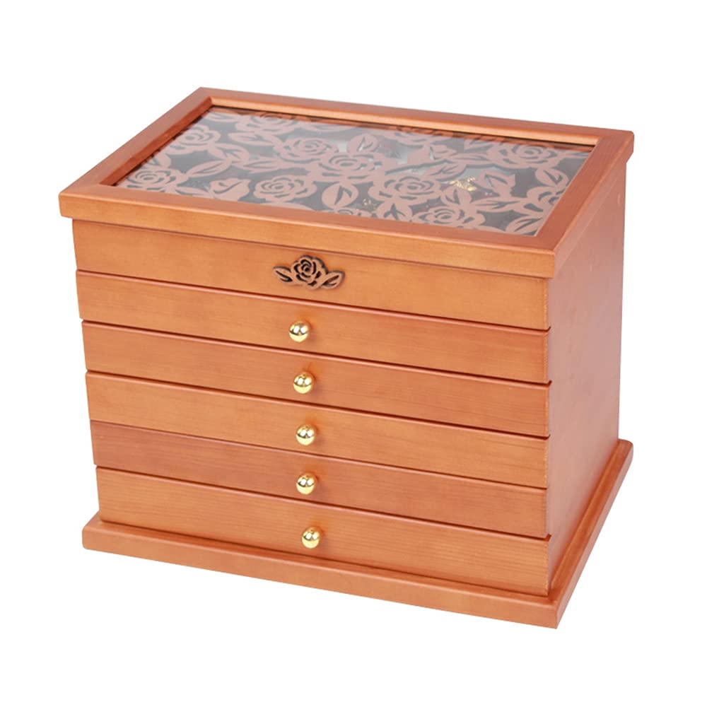 Solid Wood Jewelry Box, Wooden Storage Jewelry Box, Multi-layer Jewelry Box Retro Storage Box Wooden Box,Solid Wood Necklace and Earring Storage Box-A