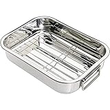 SDMAX Roasting Tin Tray Stainless Steel Oven Roasting Tin with Rack, Small, Medium Large X Large (Small 28X21X4.5CM)