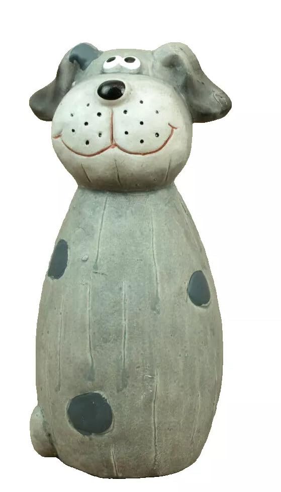 Generisch Zaunhocker Keramik Hund grau 22 x 9 x 9,5cm Pfahlhocker Zauntier Gartendeko Figur Gartenfigur (Ra)