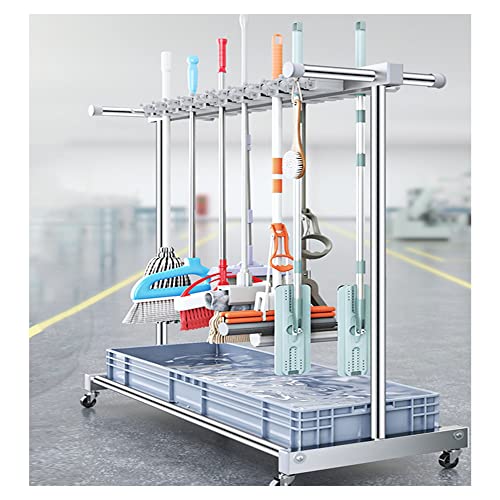 Support de balai utilitaire, organisateur de fournitures de nettoyage avec roues universelles pour jardin, garage, écoles et hôpitaux – Chariot de nettoyage mobile et support de vidange