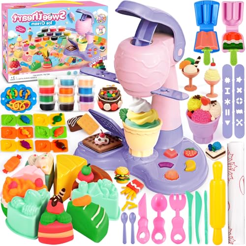 TEBOKHAD Pate a Modeler Glace, 46 Pièces Pâte à Modeler pour Enfants, Accessoire Pate a Modeler pour Enfants avec 12 Pots De Pate a Modeler Cadeau De Jouet...