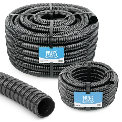 Pisces 40mm (1.5 inch) Black Pond Corrugated Flexible Hose Pipe - 5m Roll
