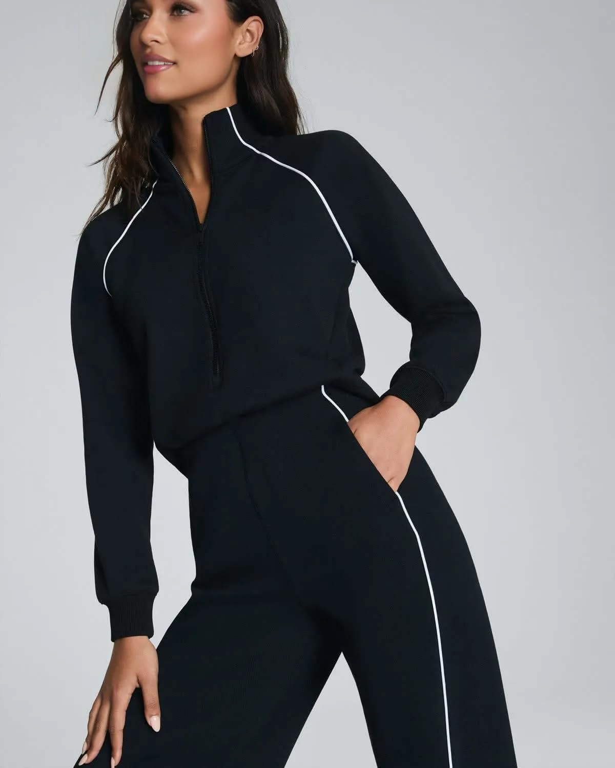 Jumpsuits for Women Casual One Piece Outfits Long Sleeve Mock Neck Wide Leg Pants Rompers with Zipper - Image 3
