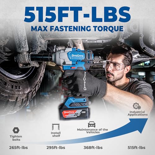Image of Dong Cheng 20V Brushless Impact Wrench, 670 ft-lbs (910N.m) Max Torque, 1 /2 inch 4-Speed 2200RPM Cordless Impact Gun with Tool Bag, 2x4.0Ah Battery & Charger for Bolts on Cars, Trucks.etc