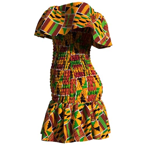 Image of iooiooi Women's Bodycon Dress Off Shoulder Ruffle Elasticated Ankara Dresses Summer African Print Dresses