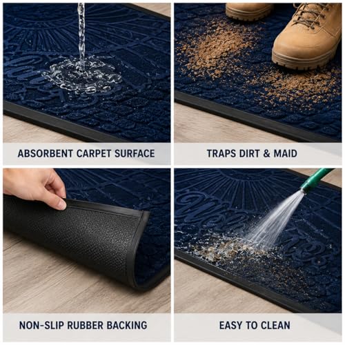 Image of DecorTwist PVC Door Mat 60x40 cm | Heavy Duty Indoor Outdoor Entrance Mat | Anti-Slip Rubber Back | Waterproof Dust & Dirt (Style 3 [ Blue ], Half Round PVC Door Mat 80x40 cm, Pack of 1)