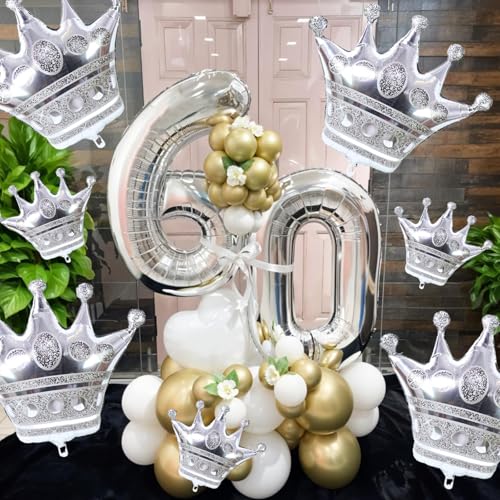 Image of 10 Pcs Silver Crown Balloons Silver Crown Foil Balloons Large Aluminum | Silver Crown Foil Balloons Large Aluminum Foil Balloon With Two Sizes For Birthday Baby Shower King Royalty Theme Party