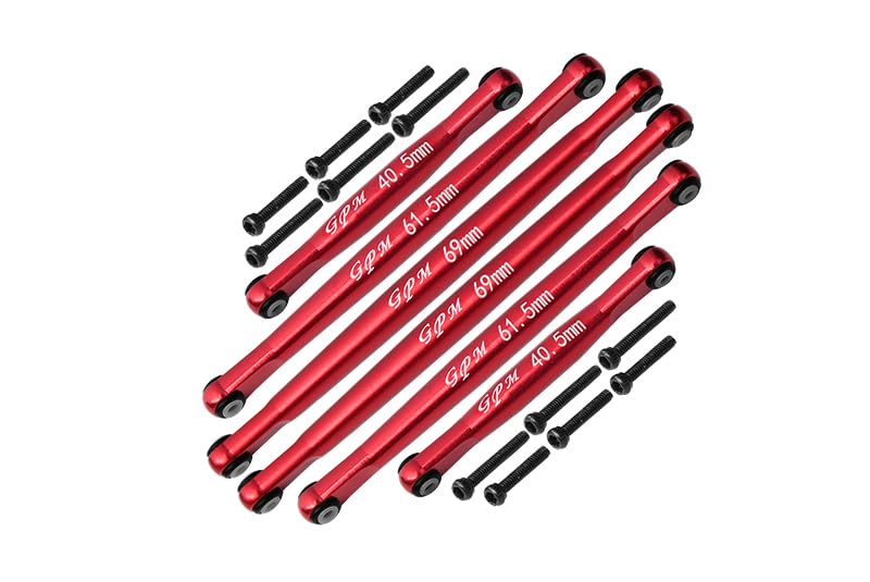 GPM For Axial 1:24 SCX24 Deadbolt AXI90081 Upgrade Parts Aluminum Suspension Links - 18Pc Set Red