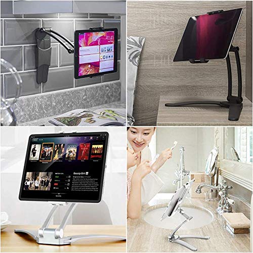 Hold Up 3-in-1 Elegant 360 Universal Compatible Tablet & Phone Holder Metal Stand with Wall Mount, Desktop Stand & Under Cabinet Modes and Ultra Adjusting Abilities