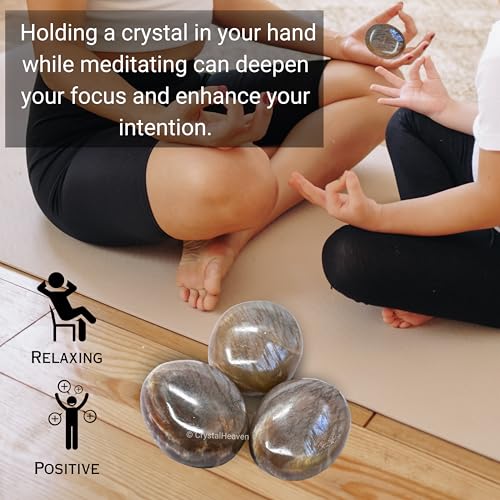 Image of Certified Sun Moonstone Crystal Palm Pebbles Stones for Anxiety Stress Relief Massage - AAA Grade Original Healing Gemstone Agate Palm Stone for Yoga Meditation Spiritual Reiki Feng Shui