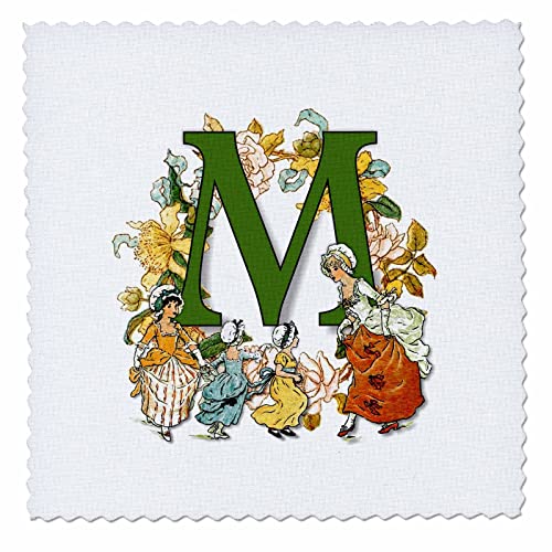 16x16 inch Quilt Square - Beautiful Vintage Victorian Kate Greenaway Monogram Letter M Kate Greenaway Monograms