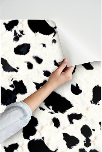 Miniatura 3 de Spoonflower Papel tapiz para despegar y pegar, diseño de vaca, color negro, blanco, moderno, extraíble, papel pintado