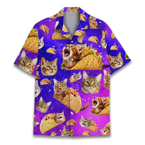 HIHI Global Chemise hawaïenne à Manches Courtes pour Homme et Femme, Chemise hawaïenne boutonnée à Manches Courtes pour Homme, Chat Taco, Taille M HIHI Global Chemise hawaïenne à Manches Courtes pour Homme et Femme, Chemise hawaïenne boutonnée à Manches Courtes pour Homme, Chat Taco, Taille M