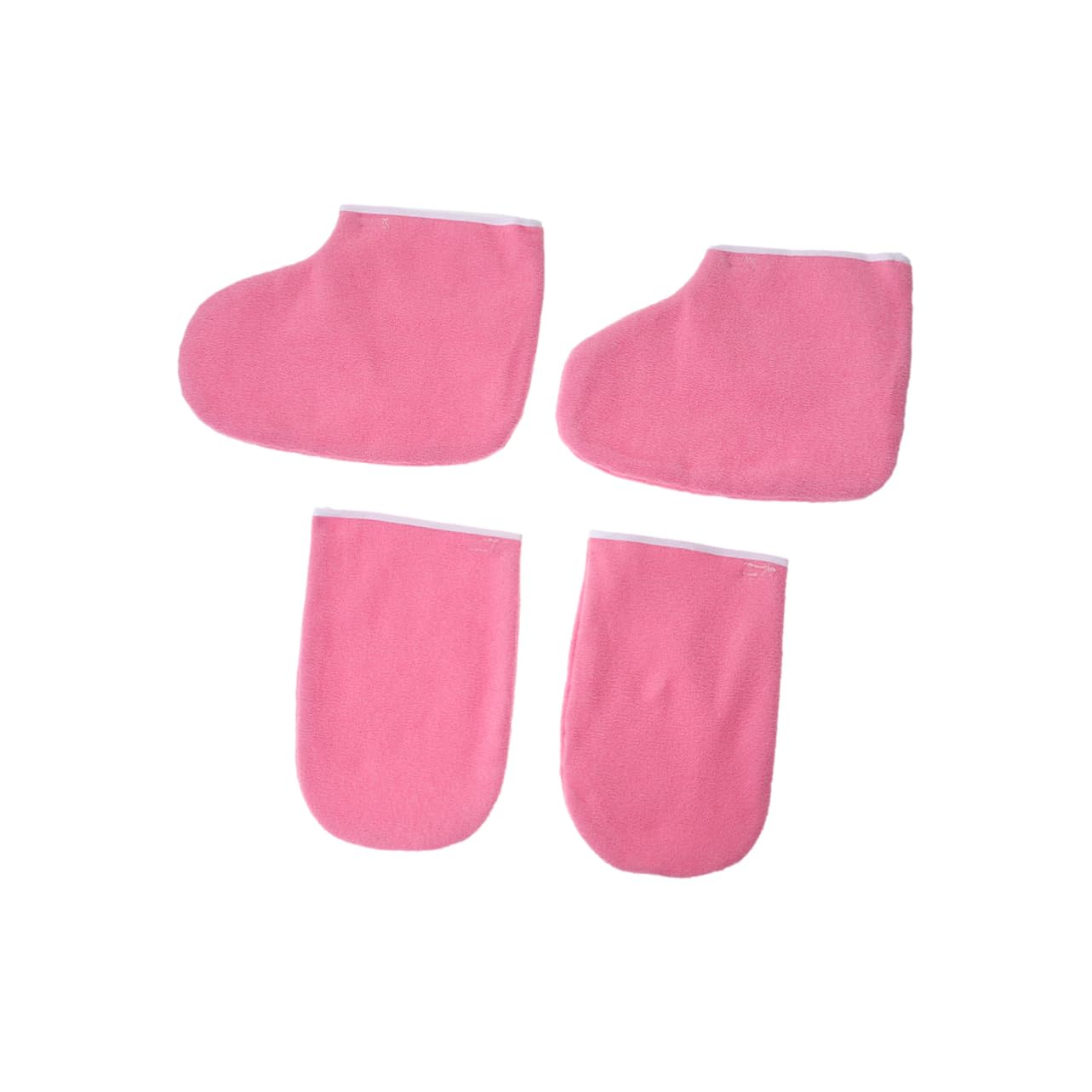 Ipetboom 2 Pairs Cloth Depilatory Gloves Foot Covers for Paraffin Wax Machine Beauty Care Mitts Booties Heat Retaining Washable Snap Closure Pink