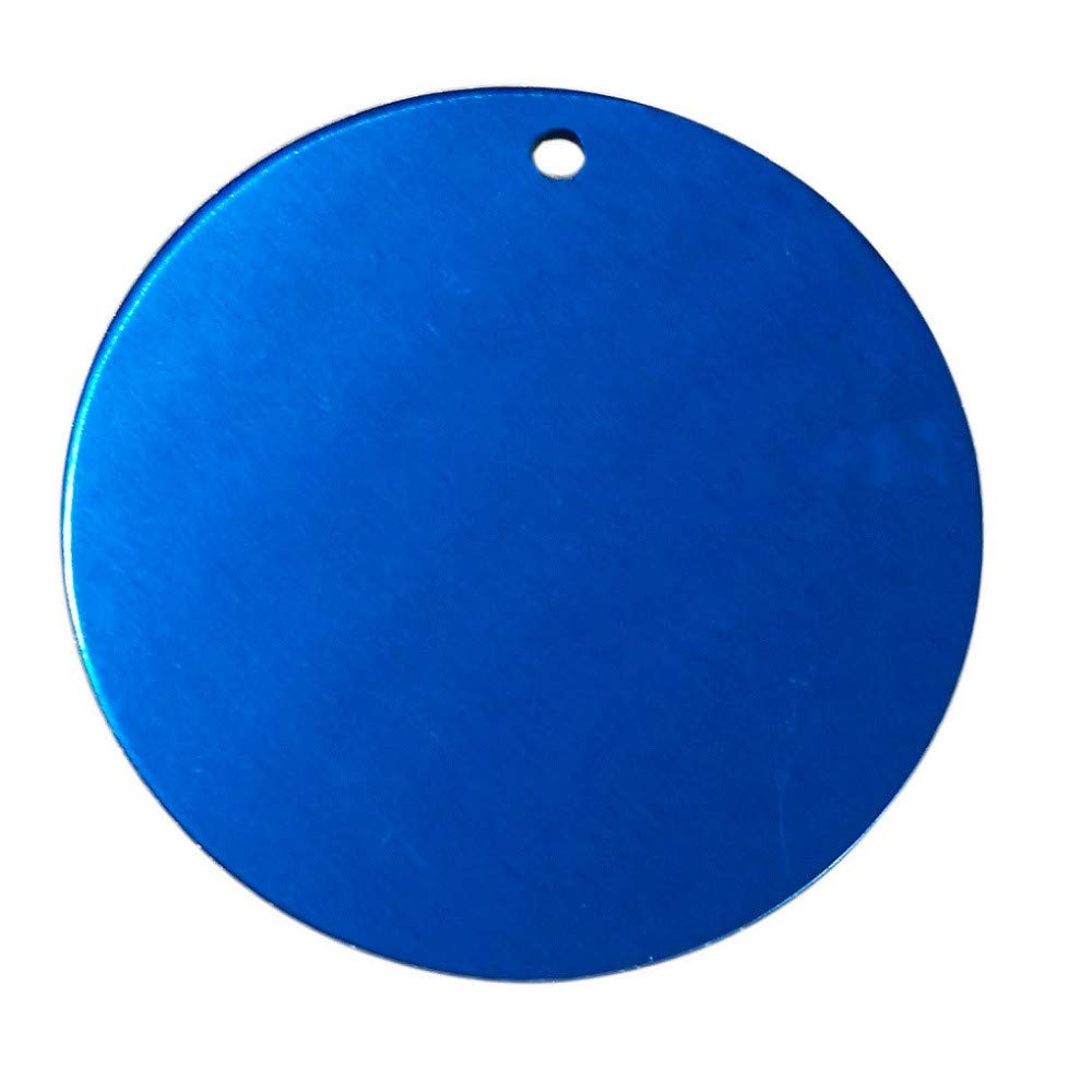 GazeKuBlank Stamping Tags, W/Hole, Blue Anodized Aluminum .063 Inch (14 Ga.) (1.96 Inch Round) 20pcs