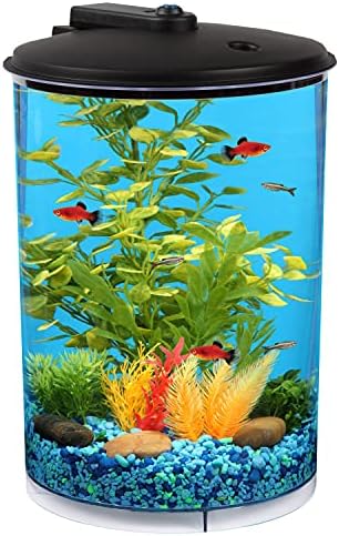 Koller Products 3-Gallon 360 Aquarium with LED Lighting (7 Color Choices) and Power Filter, Ideal for a Variety of Tropical Fish,Crystal-Clear Clarity,AP360A-3FFP