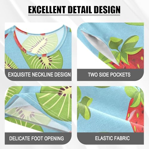 ALAZA Kiwis Strawberry Blue Pajamas Short Sleeve 2 Piece Sleepwear Top and Bottom Pajama Set Unisex4