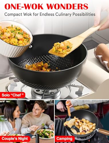 Image of Lucario Carbon Steel Wok Wok Pan, Non-Stick Surface Woks & Stir-Fry Pans Pre-Seasoned Chinese Wok Pan for Induction, Electric, Gas Stoves Cooking (30CM,11.8 inch)