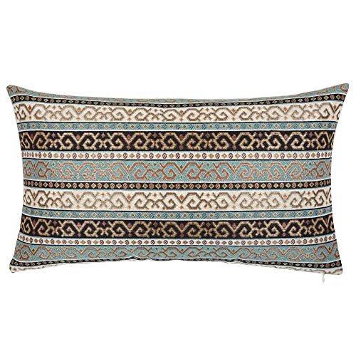 pillowerus Fundas de almohada color turquesa y negro – 14 x 24 pulgadas decorativas Kilim Lumbar, decoración de habitación bohemia para sofá, funda bohemia al aire libre para granja, fundas étnicas