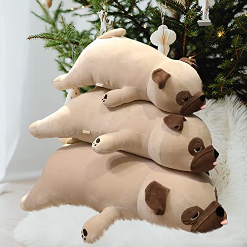 Mops Plüschtier,50cm Liegend Hund Kuscheltie Tier Kissen Niedliche Tier Puppe Flauschiges Stofftier,Cartoon Mops Kissen Gefüllt Plüsch Plüschtier Umarmungskissen Plüschkissen Spielzeug Geschenk