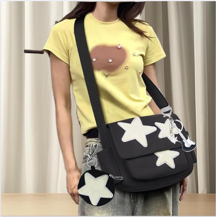 Cute Messenger Bag with Star Cute Coin Purse and y2k keychain,Y2K Star Grunge Bag Shoulder Tote Purse.Tote Book Bag - Image 7
