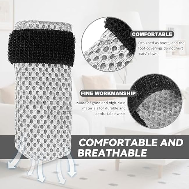 Cat Booties Anti Scratch Mittens,4 PCS cat Claw Covers,Mesh Breathable Cat Shoes,Adjustable Cats Anti Scratch Gloves,Suitable for Cats When Bathing and Nail Trimming-9kEgD8y4