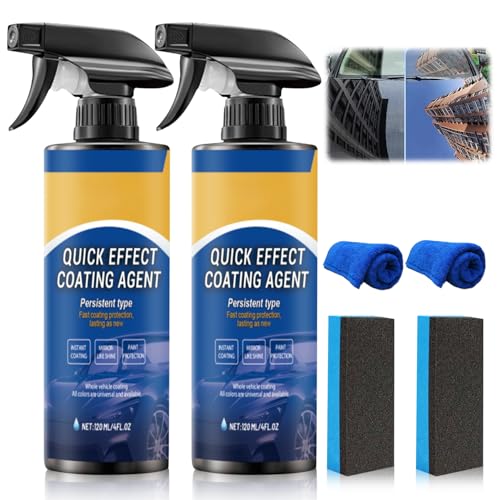 Car Coating Spray New Quick Effect Coating Agent Spray Quickly Coat Car Wax Car Scratch Wax Polish Sprays Waterless Wash Oil Film Emulsion Glass Cleaner with Sponge and Cloth 4FT.OZ (2PCS)