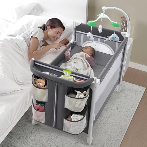 Image of Gewitt 5 in 1 Baby Bassinet Bedside Sleeper Baby Crib, Portable Travel Bassinet for Baby Girl Boy, Pack and Play with Bassinet and Changing Table, Baby Playard for Infant Newborn