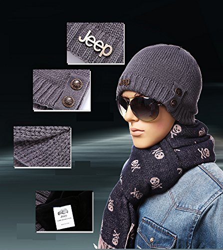 Jeep Winter Warm Knit Skull Beanie Hat with Fleece Inner for Both Men and Women Knit Hats Caps