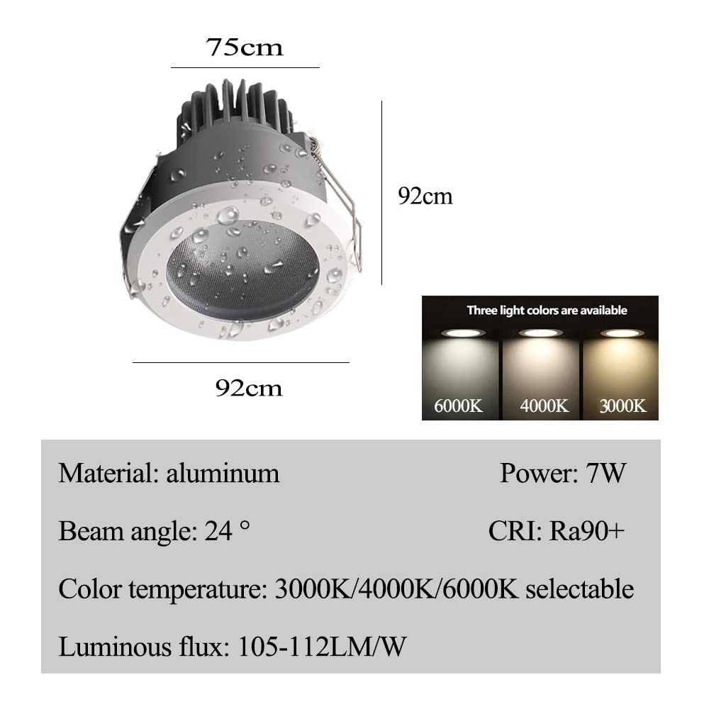 Faretto LED, faretto LED Impermeabile da Incasso 7W Lampada LED Faretto Luce Illuminazione Interna per la casa per Doccia Bagno Cucina Toilette Confezione da 1/2/7/10
