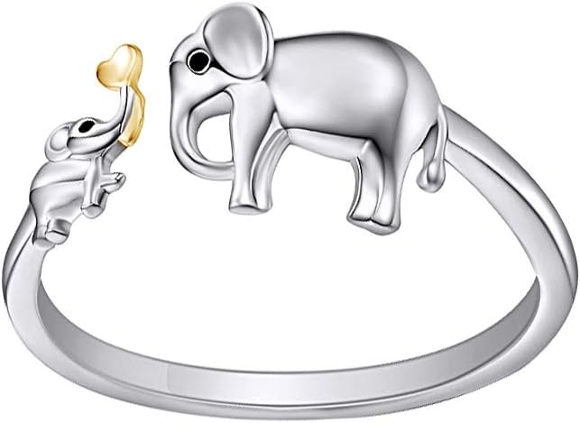 AFFY Mothers Day Jewelry Mother Daughter 925 Sterling Silver Elephant Adjustable Ring for Women
