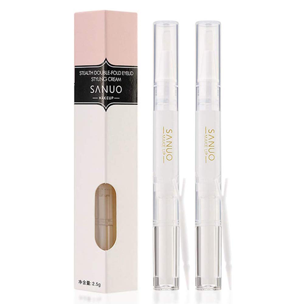 Kailisen Natural Double Eyelid Pen Glue, 2-Pack Invisible Double Eyelid Styling Cream Stick, Long Lasting Liquid Eyelid Tape Stickers Cream, Eyelid Styling Pen Gel Double Eyelid Serum Make Eyes Bigger