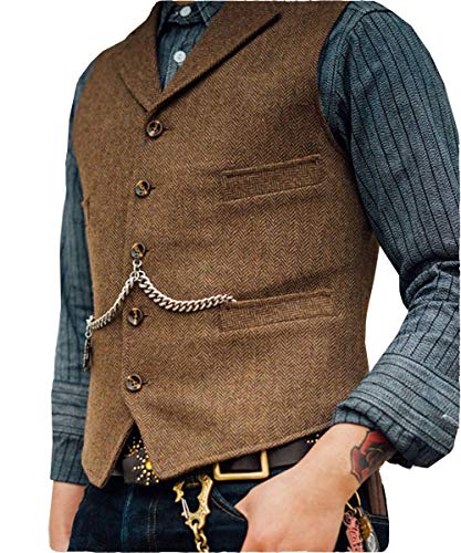 Men's Tweed Vest Vintage V Neck Wool Blend Herringbone for Wedding Groomsmen Suit Vest for Men4