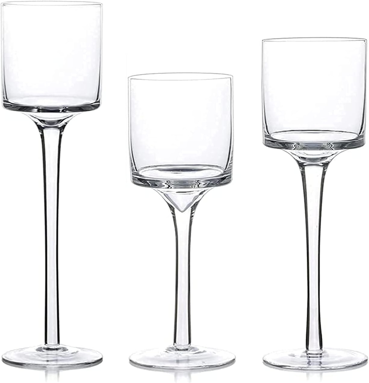 Glass Candleholders Tea Light Candle Holders Clear Wedding Weddings Hurricane Tall Elegant Ideal For Dining Party Home Decor Parties Table Settings Gifts Tealight Gifts Sets of Different Sizes (small) : Home & Kitchen