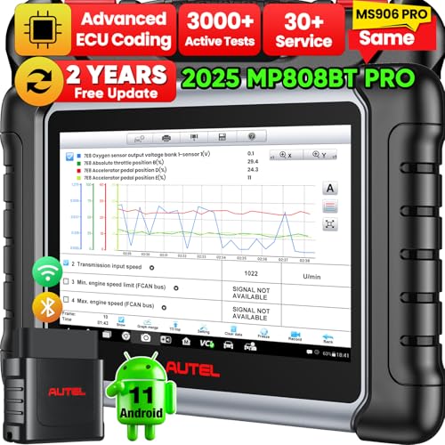 Autel MaxiPRO MP808BT PRO Scanner, 2025 Bidirectional Scan Tool with 2-Year Update, Pro ECU Coding as MS906 PRO MP900BT, 30+ Service, 3000+ Test, Level-up of MK900BT MK900 MX900 MK808S, FCA SGW, OS 11