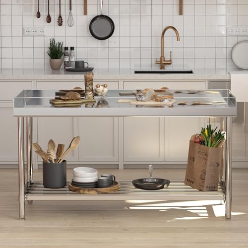 Image of Garvee 48x24 NSF Stainless Steel Prep Table - Commercial Backsplash | Adjustable Height & Undershelf, Easy to Assemble, Commercial Prep Table for Restaurant, Kitchen, Hotel, Garage