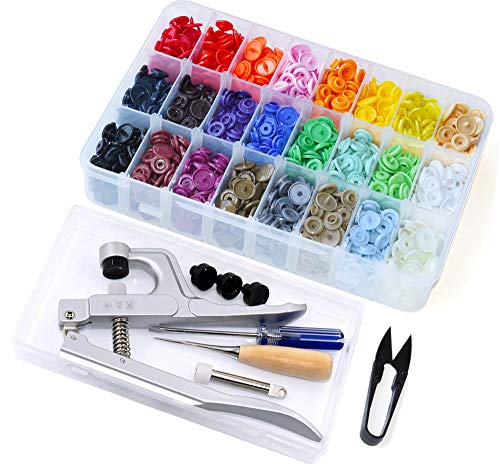 Snaps and Snap Pliers Set, 360 Sets T5 Snaps, 24 Color Plastic Buttons