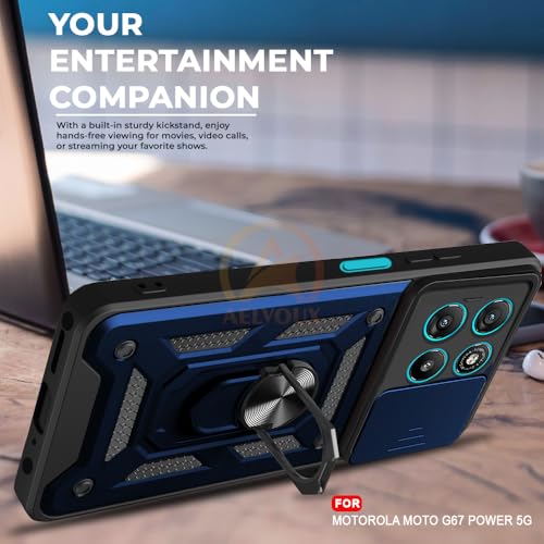 Image of Armor Bumper Back Cover Case for Motorola Moto G67 Power 5G / G57 Power 5G Rotating Camera Cover, Ring Holder & Kickstand | Heavy Duty & 360 Degree Protection Back Cover (Blue)