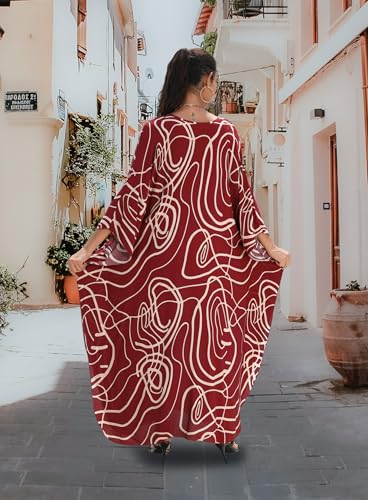 Image of Yanziliu Kaftan Dress for Women,Plus Size Hawaiian Batwing Sleeve Beach Cover Up Summer Swimsuit Dresses