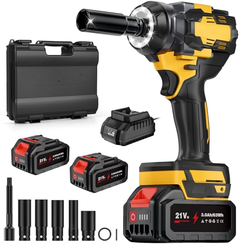 Akku Schlagschrauber 21V, 700Nm Elektrisch Drehschlagschrauber mit LED-Licht, 2x3.0Ah Batterie, 5 Stecknüssen & Verlängerung, Bürstenloser Motor 1/2 Impact Wrench für Radwechsel und Autoreparatur