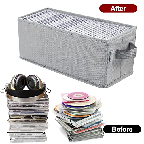 UENTIP CD Storage Box - Pack of 2 - 13.2"x5.9"x5.3", Holds 165 Discs in Sleeves or 60 CDs in Slim Cases - Grey - Image 3